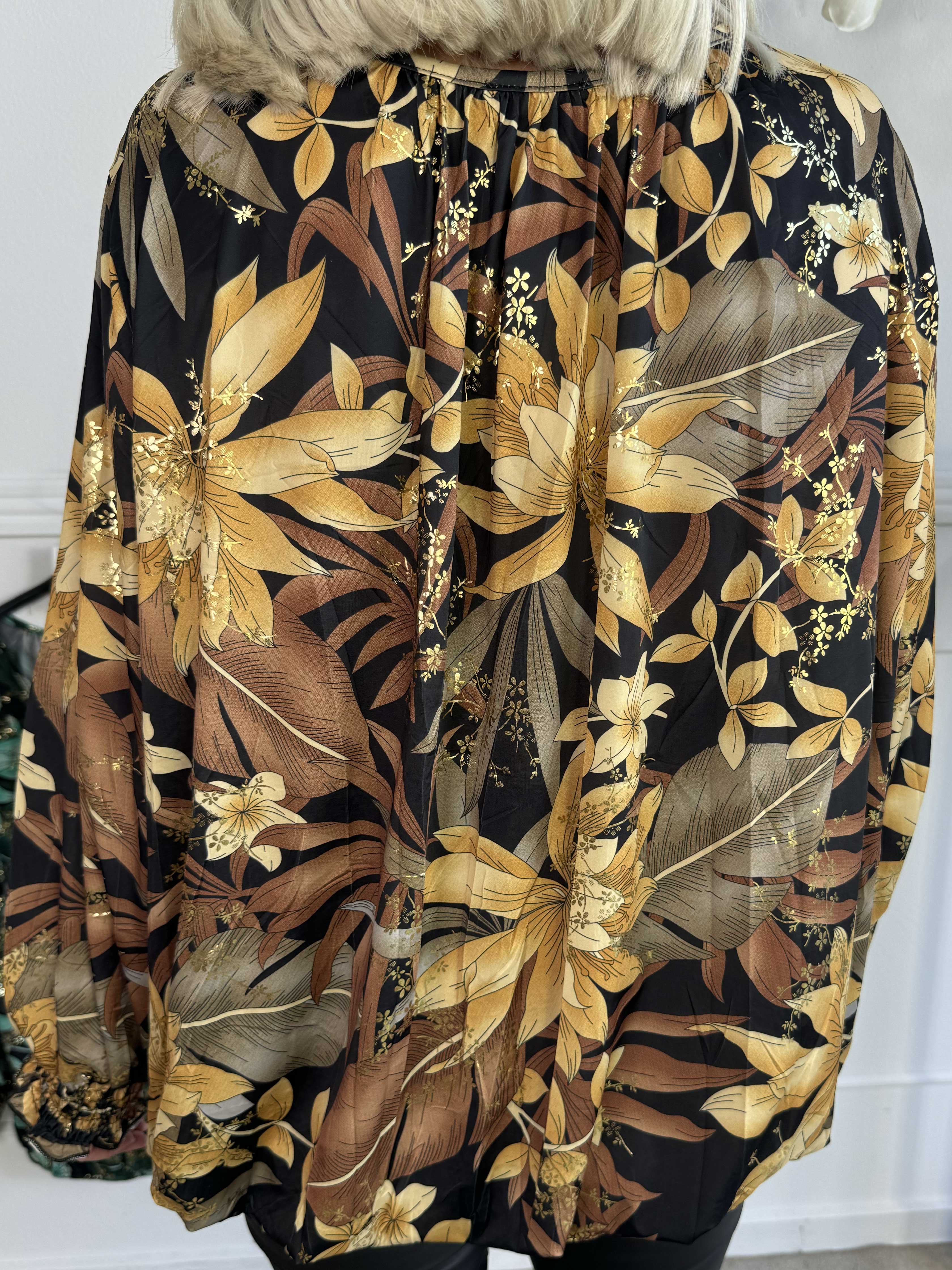 Miracle Gold Flower L/S - Blommig blus med resår